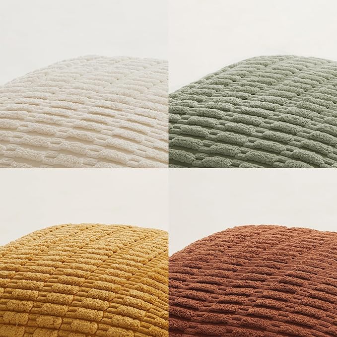 Fancy Homi 4 Packs Boho Fall Decorative Throw Pillow Covers 20x20 Inch for Living Room Couch Bed Sofa, Rustic Farmhouse Home Decor, Soft Plush Striped Corduroy Square Cushion Case 50x50 cm