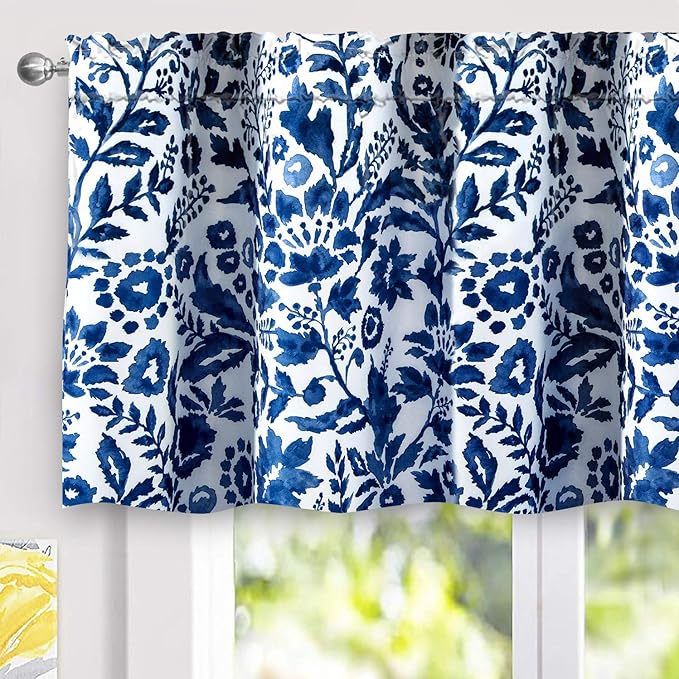 DriftAway Julia Lined Valance Double Layer Thermal Insulated Room Darkening Blackout Valances 3 Inch Rod Pocket Window Valance for Bathroom Living Room 52 Inch by 24 Inch Navy