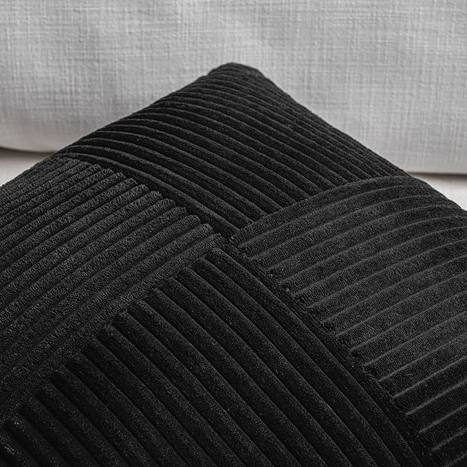 Fancy Homi 2 Packs Black Euro Decorative Throw Pillow Covers 26x26 Inch for Couch Bed Sofa, Rustic Farmhouse Boho Home Decor, Soft Corss Corduroy Patchwork Textured Square Cushion Case 66x66 cm