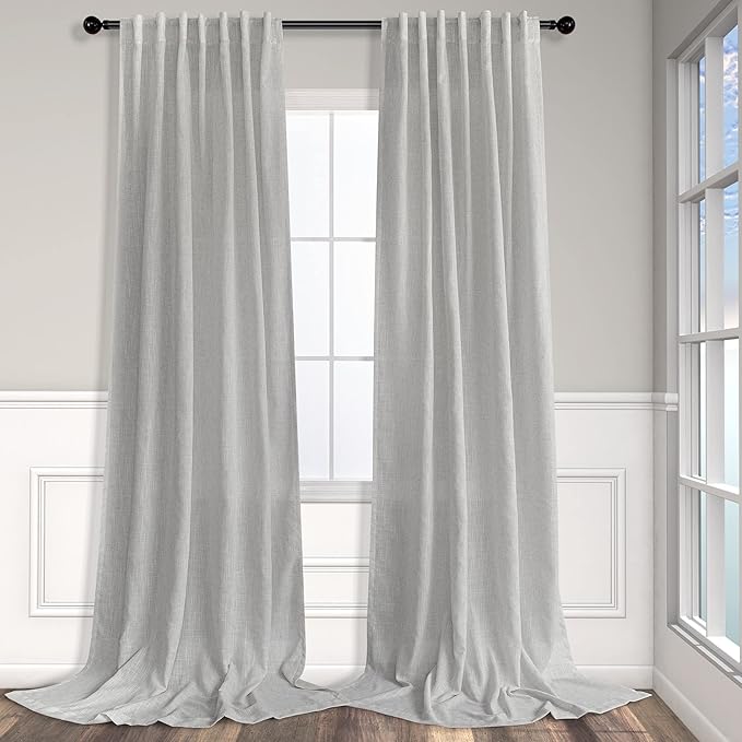 60 Inch Wide Curtains Gray for Boys Bedroom Teen Girls 90 Inches Long Linen Sheer Extra Wide Large Light Grey Curtains for Nursery Room Playroom Cottage Core 2 Panel Back Tab Pocket 60 x 90 Length