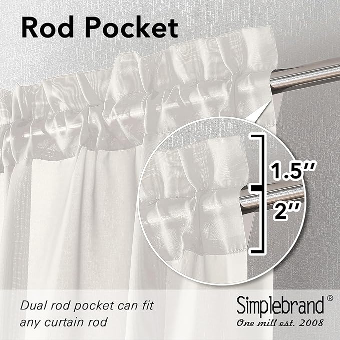 Simplebrand Ivory Sheer Curtains 96 Inches Long, Light Filtering Rod Pocket Solid Color Window Sheer Curtain Panels, Elegant Curtains & Drapes for Living Room, Bedroom 2 Panels (Ivory, 59" W x 96" L)