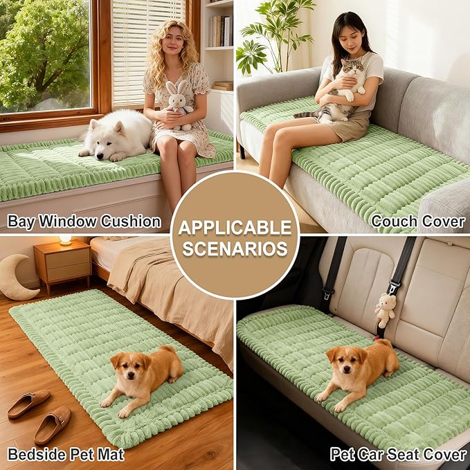 hyha Couch Covers for Dogs Washable, Non Slip Plush Dog Sofa Protectors, Fuzzy Pet Couch Covers for 3 Cushion Sofa Pet Friendly (Green, 27.6" x 82.7")