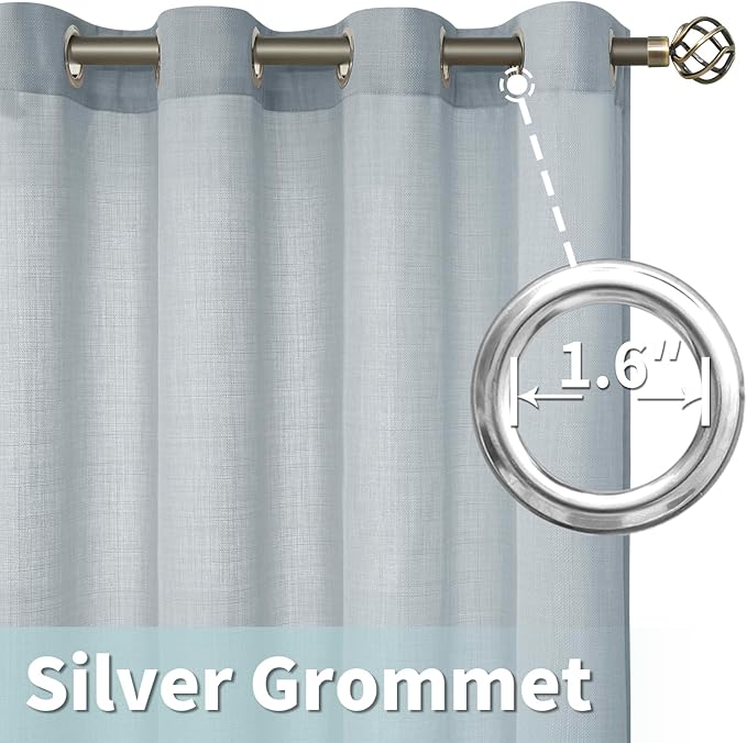 LAMIT Haze Blue Linen Curtains for Bedroom, 84 Inch Faux Linen Textured Light Filtering Privacy Drapes Grommet Window Panels for Farmhouse/Living Room, Set of 2 Panels, 52 x 84 Inch
