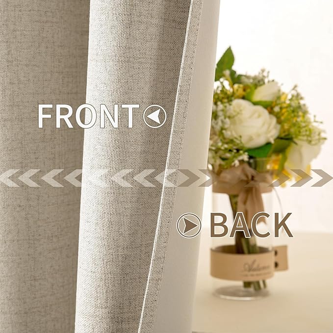 MIULEE Linen Curtains for Bedroom 100% Blackout Thermal Insulated Stone Grommet Room Darkening Curtains & Drapes Fall Decor for Living Room Nursery 52 x 90 Inch (2 Panels)