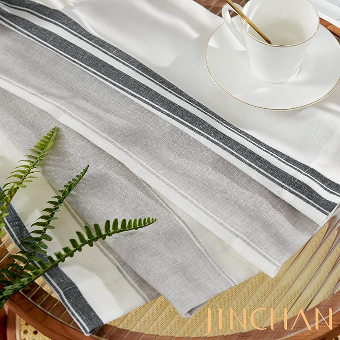 jinchan Striped Valance Farmhouse Window Treatment Linen Textured Drapes for Small Windows Kitchen Living Room RV Vintage Valance 16 Inch Rod Pocket 1 Panel Black and Grey