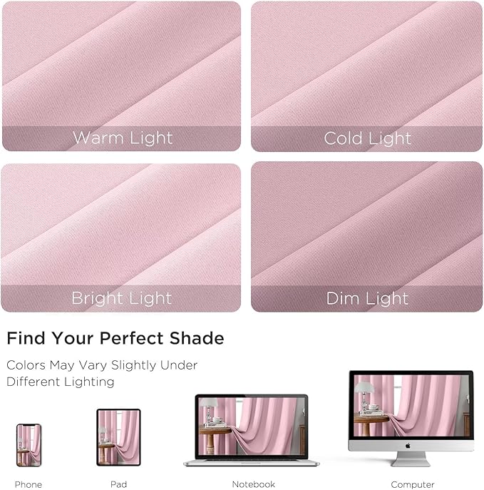 CUCRAF Light Pink Blackout Curtains 54 inch Length 2 Panels Set, Rod Pocket Room Darkening Drapes for Bedroom Living Room, Insulated Thermal Light Blocking Window Curtain (W52 x L54 Inch)