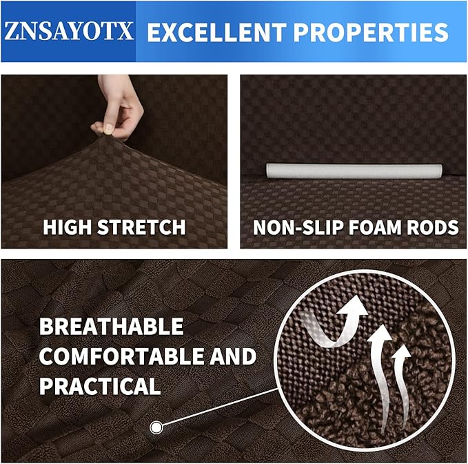 ZNSAYOTX 1 Piece Jacquard Couch Covers for 3 Cushion Couch Living Room High Stretch Sofa Cover Pets Dogs Friendly Anti Slip Thickened Slipcovers Furniture Protector (Sofa, Dark Coffee)