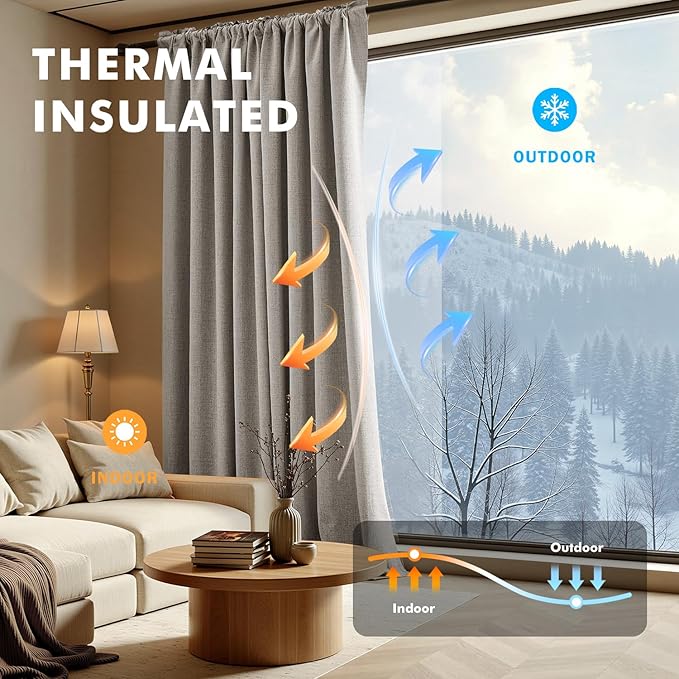 MIULEE 100% Blackout Curtains for Bedroom, Linen Solid Luxury Decor Thermal Insulation Room Darkening Drapes for Living Room Nursery Back Tab Rod Pocket 42 x 84 Inches, 2 Panels,Greige