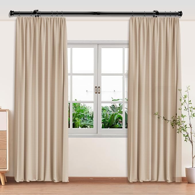 Standard Decorative Window Curtain Rods 30 to 116 Inch,5/8 Inch Diameter Small Curtain Rod Set, Heavy Duty Drapery Rods with Brackets Black
