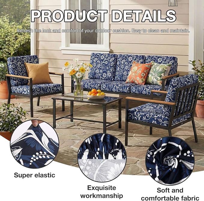 hyha 12Pcs Patio Cushion Covers, Stretch Outdoor Couch Cushion Covers Replacement, Washable Outdoor Chair/Sofa Slipcovers for Patio Furniture Cushions Protector with Elastic Bottom(Baroque,Cover Only)