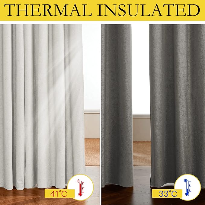 NICETOWN Linen Blackout Curtains for Kitchen, Ivory, 2 Panels, 42" Wide x 45" Long, Short Kitchen Burlap Linen 100% Blackout Drape Panels for Night Shift, Great Job for Blocking Light