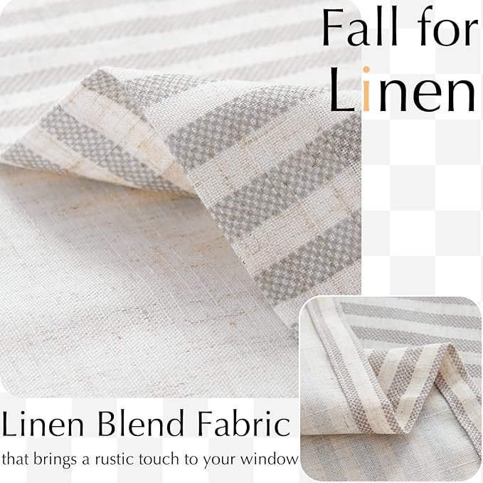 jinchan Linen Valance Curtain Striped Grey Small Window Curtain Double Layer Light Filtering Modern Farmhouse Valance for Kitchen Living Room Bedroom 18 Inch Rod Pocket 1 Panel Gray on Beige