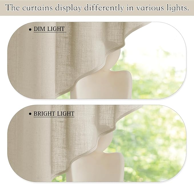 RYB HOME Swag Valances Short Linen Curtains - Semi Sheer Window Topper Tiers, Home Decor Light Filtering for Small Window RV Kitchen Bathroom, W 36 x L 36 inch, Beige, 2 Panels
