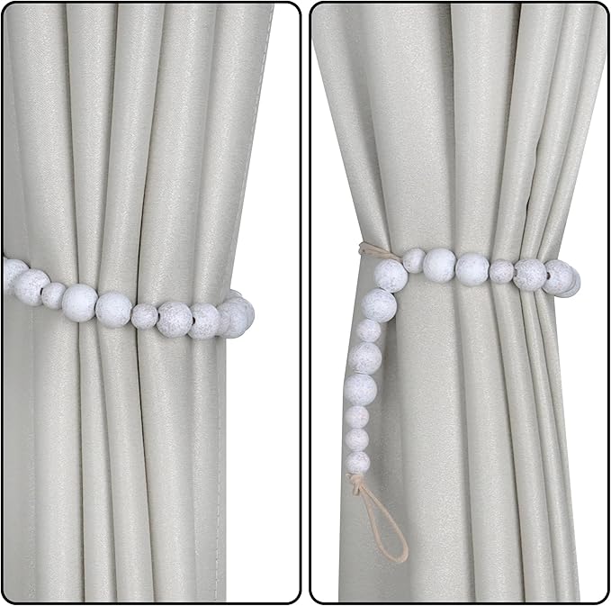OCIOLI 4 Pieces of Boho Curtain Tiebacks Curtain Holdbacks Curtain Hooks for Wall Curtain Pull Backs Curtain Holders Curtain Tie Backs for Boho Decor Nursery Wall Decor (Whitewashed Color, 4)