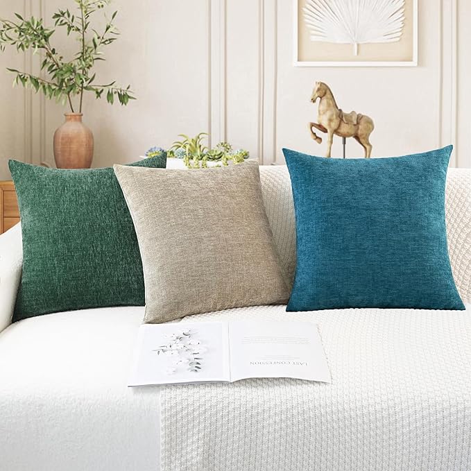 CaliTime Throw Pillow Covers Decorative 16 X 16 Inches Pack of 2 Cozy Polyester Chenille Cushion Cases for Couch Sofa Bed Living Room Home Light Taupe