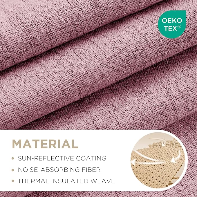 Joydeco Linen Blackout Curtains for Bedroom - 100% Light Blocking 1 Panels, Pink Drapes 70" W x 96" L, Thermal Insulated Room Darkening Curtains for Living Room, Rod Pocket & Back Tabs