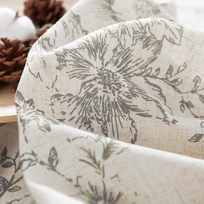 jinchan Linen Blend Curtain Floral Curtains for Living Room 90 Inch Length Grey Printed Curtain Rod Pocket Back Tab Farmhouse Peony Flower Patterned Drapes Bedroom Window Curtains Set 2 Panels