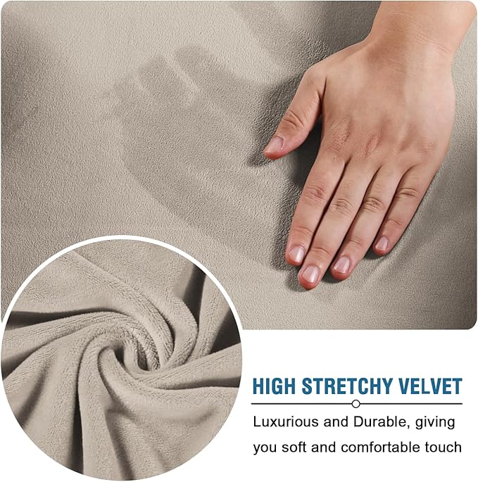 H.VERSAILTEX Modern Velvet Plush 4 Piece High Stretch Sofa Slipcover Sofa Cover Furniture Protector Form Fit Thick Velvet Sofa Cover for 3 Cushion Couch Width Up to 90 Inch (Sofa, French Oak)