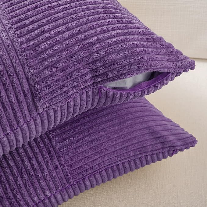 Fancy Homi 2 Packs Purple Long Lumbar Decorative Throw Pillow Covers 16x24 Inch for Living Room Couch Bed, Farmhouse Boho Home Decor, Soft Striped Corduroy Rectangle Accent Cushion Case 40x60 cm