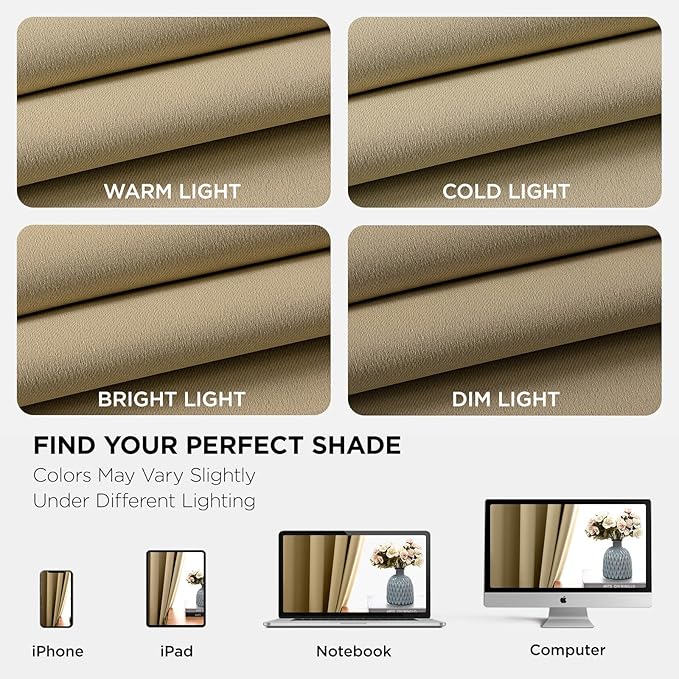 Joydeco Blackout Curtains 72 inches Long 2 Panels Set, Thermal Insulated Long Curtains & Drapes 2 Burg, Room Darkening Grommet Drapes for Bedroom Living Room Windows (W42 x L72 Inch, Beige)