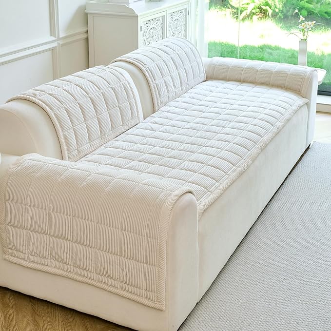 Couch Covers for Dogs Washable, Non Slip Couch Covers for Loveseat Sofa Pet Friendly, Soft Fuzzy Sofa Covers for Pet, Dog Couch Cover Furniture Protector(1PC,Beige White,27.6"x82.7")