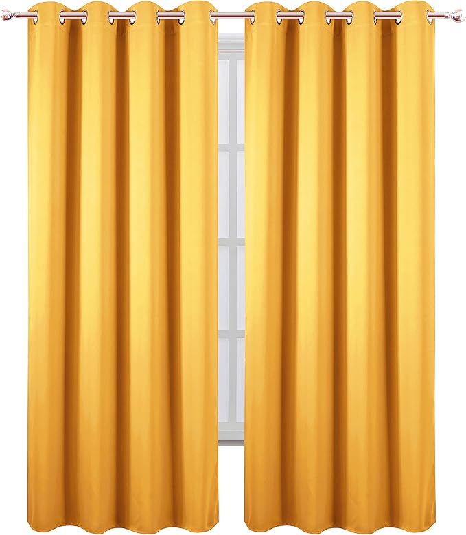 LEMOMO Blackout Curtains 66 x 84 inch/Yellow Curtains Set of 2 Panels/Thermal Insulated Room Darkening Bedroom Curtains