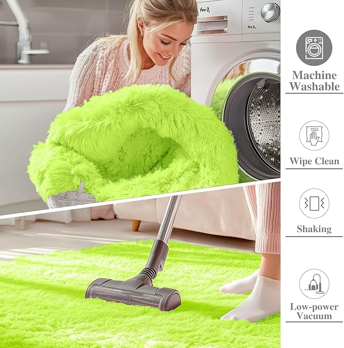 OLANLY 2x8 Machine Washable Runner Rugs for Hallway, Soft Fluffy Shaggy Bedside Rugs for Bedroom, Living Room, Indoor Floor Carpet for Kids Girls and Boys, Home Decor Aesthetic, Lime Green
