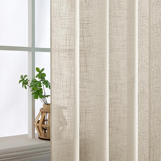 MIULEE Cream Linen Curtains 54 Inch Length 2 Panels for Bedroom Living Room, Soft Linen Textured Window Drapes Semi Sheer Light Filtering Back Tab Rod Pocket Farmhouse Modern Burlap Look Decor