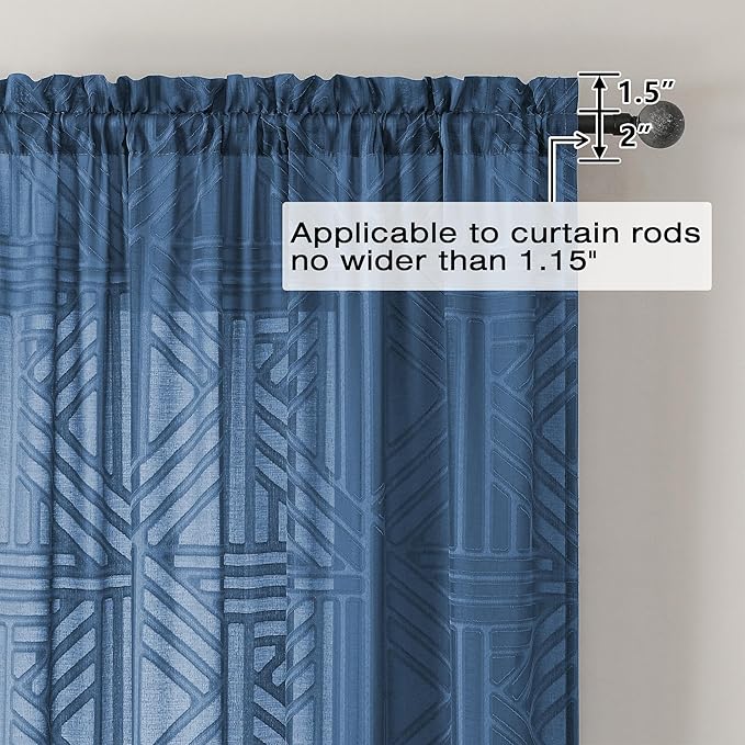 Simplebrand Dusty Blue Semi Sheer Curtains 84 Inches Long 2 Panels, Light Filtering Geometric Jacquard Clip Textured Sheer Curtains for Bedroom，Modern Elegant Window Curtains Drapes，42x84 inch