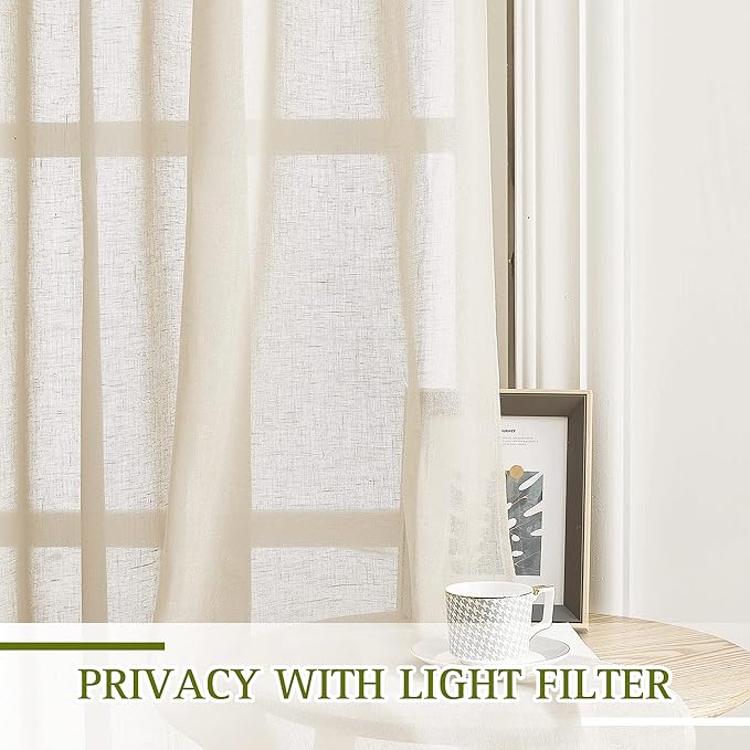 NICETOWN Sliding Door Curtains 100 Inch Extra Wide, Grommet Semi Sheer Linen Curtain and Drape Privacy with Light Filtering Elegant for French Door/Living Room, Beige, W100 x L84, 1 Panel