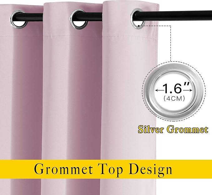 NICETOWN Blackout Curtains for Girls Room - Thermal Insulated Solid Grommet Room Darkening Curtains/Panels/Drapes for Bedroom (Lavender Pink=Baby Pink, 1 Pair, 52 by 45-Inch)