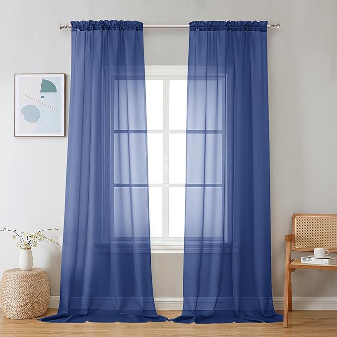 Chyhomenyc Royal Blue Sheer Curtains 96 inches Long 2 Panels, Light Filtering Soft Airy Solid Elegant Voile Window Treatment Drapes for Bedroom Living Room Wedding Party Decor, 42 Wx96 L, 8FT L