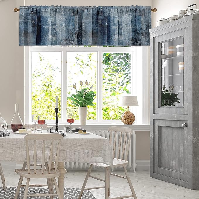 Emvency 4 Pack Valances Window Treatments, Blue Abstract Modern Art Blackout Adjustable for Living Room Bathroom Bedroom Kitchen Over Sink, 52x12 Inch Rod Pocket Valances