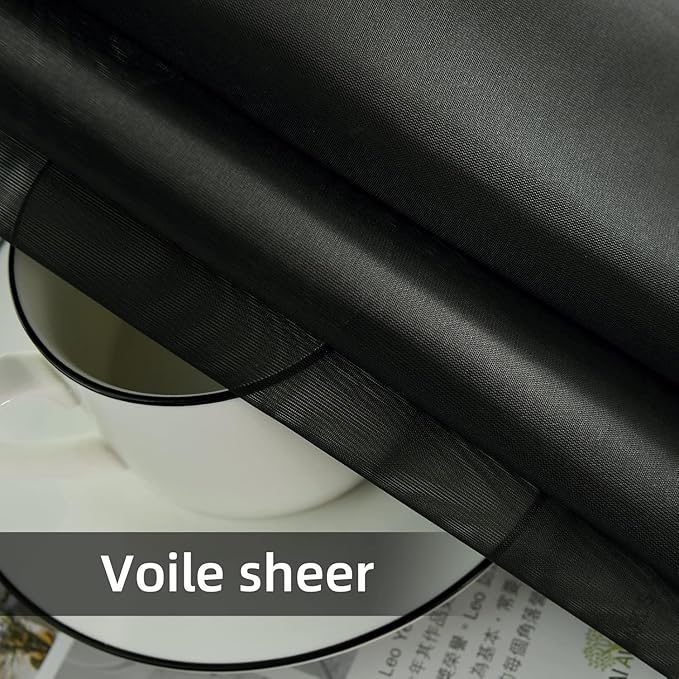 youleyar Solid Sheer Rod Pocket Curtain Voile Draperies 2 Panels White Beige Black Ivory Coffee 26 Inch Width 40 Inch Long 1 Pair for Kitchen Bedroom Children Living Room Yard(Black,26Wｘ40L)