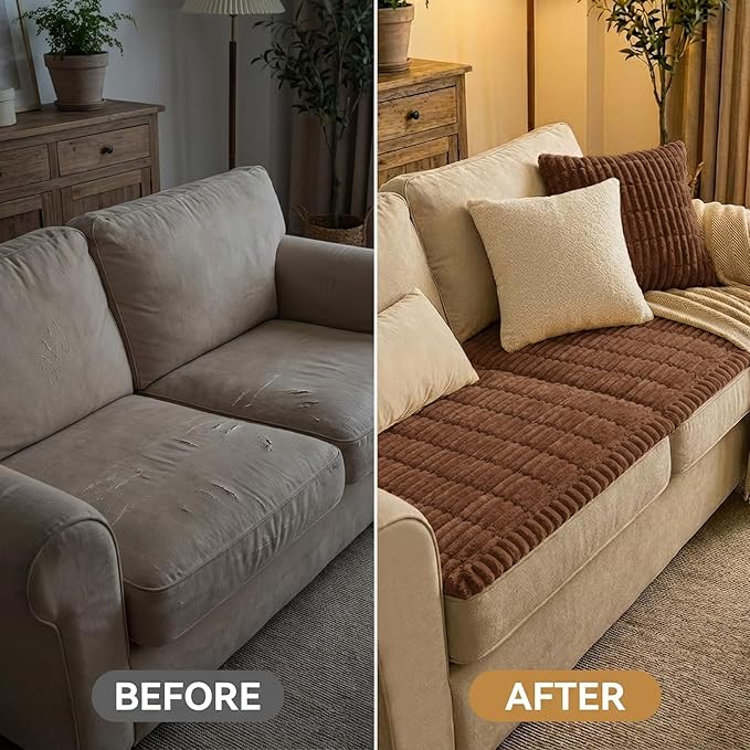 Smiry Couch Cover for Dogs Washable, Non Slip Fuzzy Pet Couch Covers for 3 Cushion Sofa Pet Friendly, Thick Soft Sofa Slipcovers Cushion Protector (Brown, 27.6" x 88")