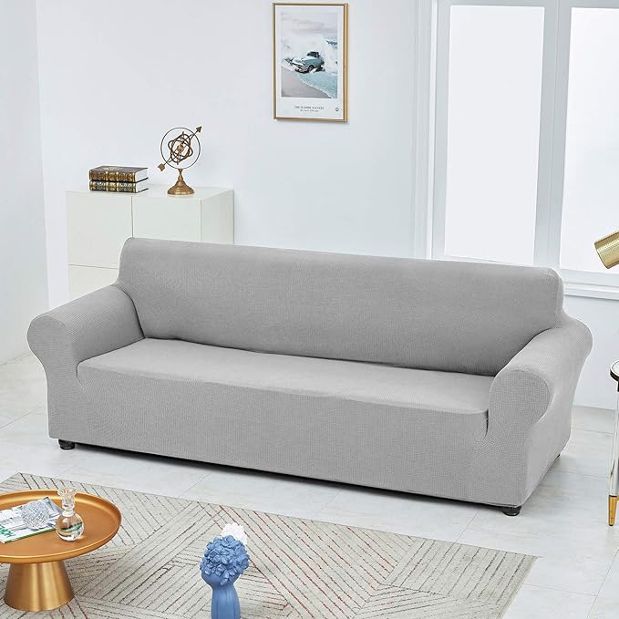 Joccun Stretch Couch Cover Slipcovers, 1-Piece Sofa Covers for 3 Cushion Couch Spandex Jacquard Washable Furniture Protector Cover for Living Room,Kids,Pets(Sofa,Silver)
