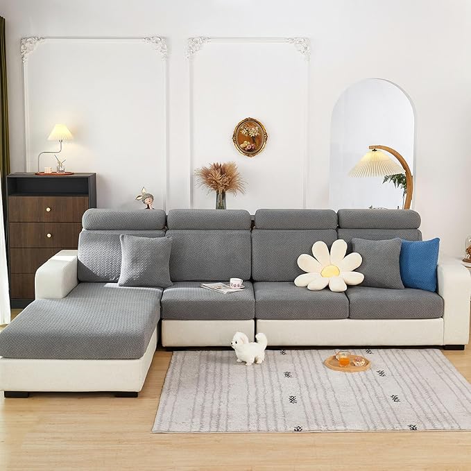 Sofa Covers Couch Covers for Sofa Pet Friendly Couch Cushion Covers Universal Sofa Covers Washable Stretch Slipcovers for Sectional Sofa (Texture Gray,Chaise Cover)