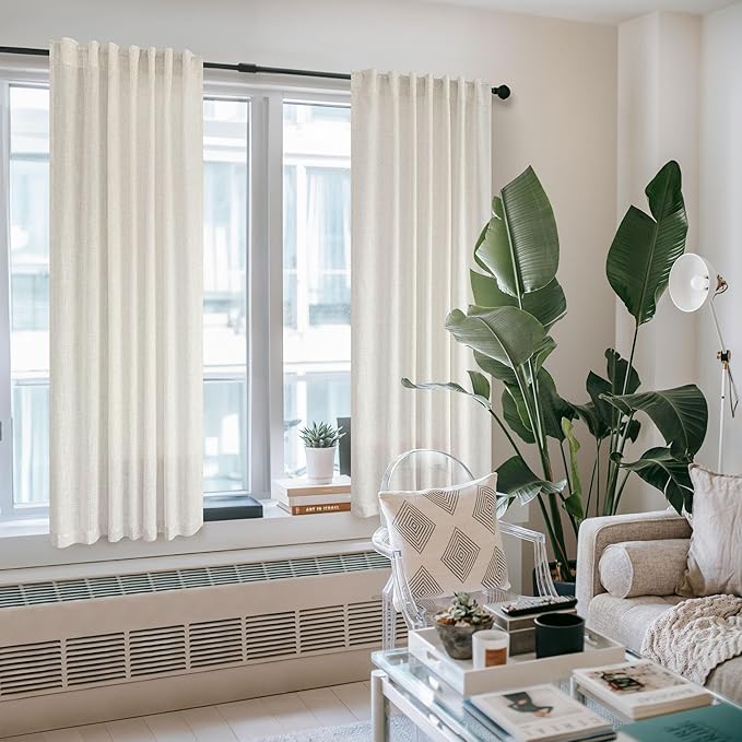 Pitalk Cream Sheer Curtains 68 Inch Length 2 Panel Set for Living Room Back Tab Pleated Farmhouse Coastal Decor Cotton Textured Gauze Curtain for Dining Room Home Office French Door Ivory Colored