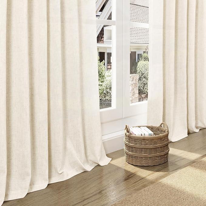 Nanspring Warm Beige Linen Curtains 72 Inch Length for Living Room Semi Sheer Light Filtering Door Drapes 2 Panels Set for Kids Bedroom Light Filtering Back Tab Rod Pocket Modern Farmhouse Decor 52x72