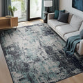 Washable Area Rugs 5'x7' Non-Slip Modern Abstract Soft for Living Room Entryway Bedroom Nursery, Print Pattern, Blue Black Teal