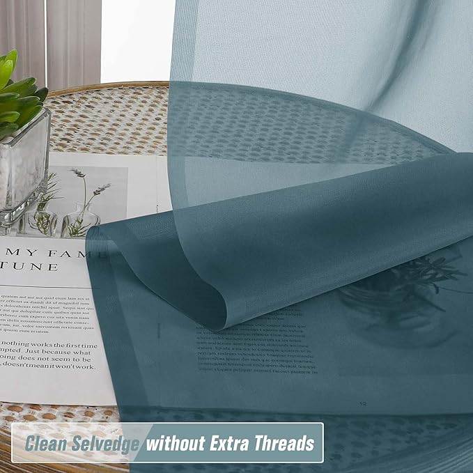 Window Sheer Curtains 45 Inches Length, Voile Short Curtains for Living Room Bedroom, Modern Soft Window Drapes 2 Panels Set, Top Dual Rod Pocket Design, Dusty Blue, 2x42Wx45L Inches
