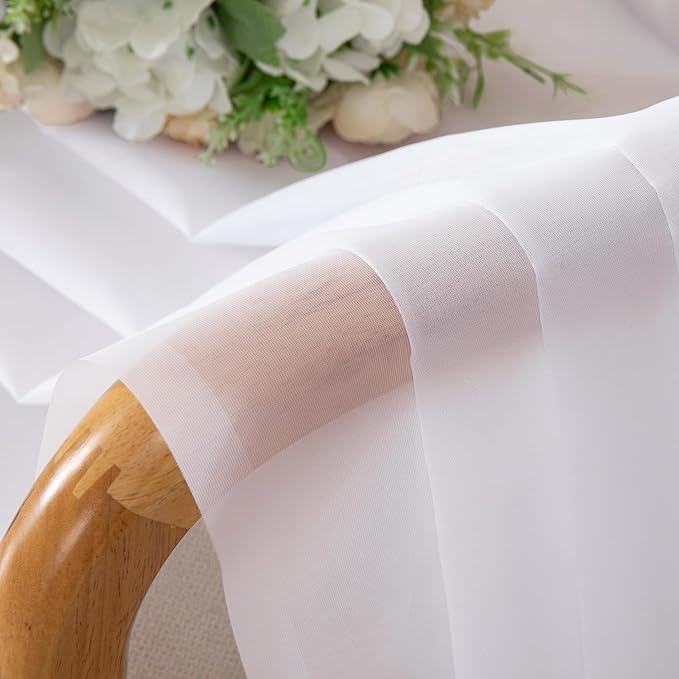 OVZME 2 Panels Sheer White Curtains 54 Inches Length Window Treatment for Kitchen, Elegant Airy Transparent Curtain Draperies Rod Pocket for Kids Living Room, Each 42 Width 54 Length
