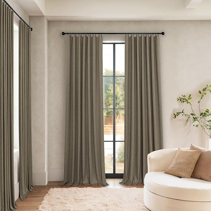 Brown Extra Long Blackout Curtains 108 Inch Long 9ft Back Tab Pocket Light Brown Linen Textured Curtain Drape for Living Room Bedroom Sliding Door Patio Boho Farmhouse Decor 52x108 Length 2 Panels Set