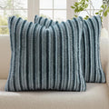 decorUhome Cozy Faux Fur Throw Pillow Covers 16x16 Set of 2 Decorative Soft Plush Striped Modern Farmhouse Boho Couch Pillow Cases with Velvet Back for Sofa Bed Living Room, Blue Grey