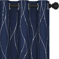 Deconovo Short Kitchen Curtains, Navy Blue Blakcout Curtain 38 x 45 Inch, Thermal Insulated Soundproof Drapes with Silver Wave Dots Prit, Grommet Top, Machine Washable for Nursery Bedroom Living Room