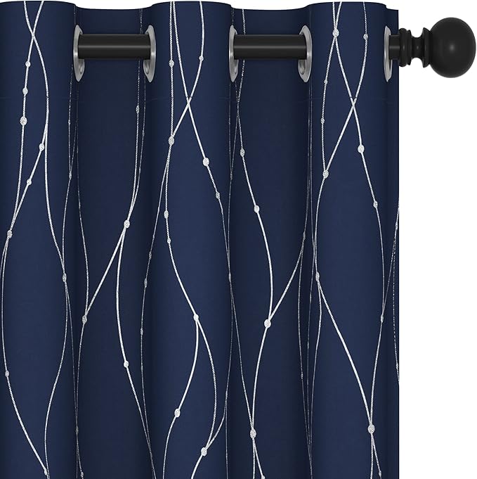 Deconovo Blackout Curtains, Thermal Insulated Noise‑Reducing Grommet Drapes, Wave Line Dot Foil Print, 38 x 54 Inch Long, 2 Panels, Machine‑Washable Window Curtains for Bedroom Living Room Kitchen