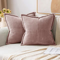 MIULEE Blush Pink Corduroy Decorative Euro Sham Pillow Covers 24x24 Inch with Splicing Set of 2 Soft Boho Pillow Covers Broadside Textured Pillowcases for Couch Bed Livingroom