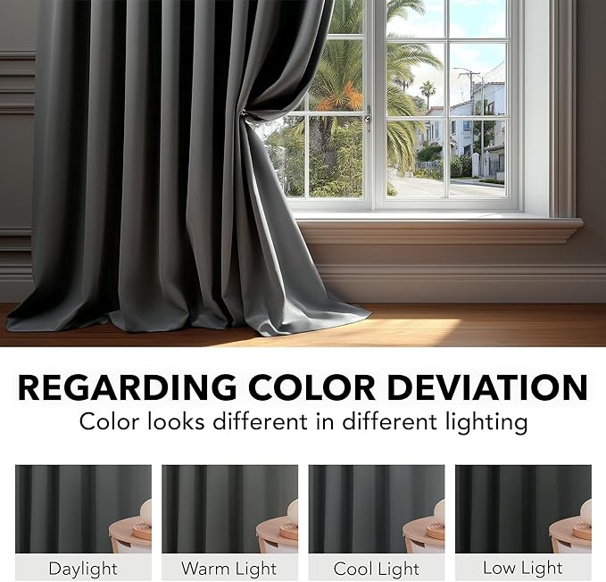Deconovo Blackout Curtains, Thermal Insulated, W70 x L95 2 Panels, Back Tab, Machine Washable, Room-Darkening Drapes for Bedroom/Living Room Dark Grey