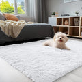 OLANLY 4x4 Machine Washable Accent Rug, Soft Fluffy Shaggy Area Rug for Bedroom, Living Room, Indoor Floor Carpet for Kids, Nursery, Home Decor, White