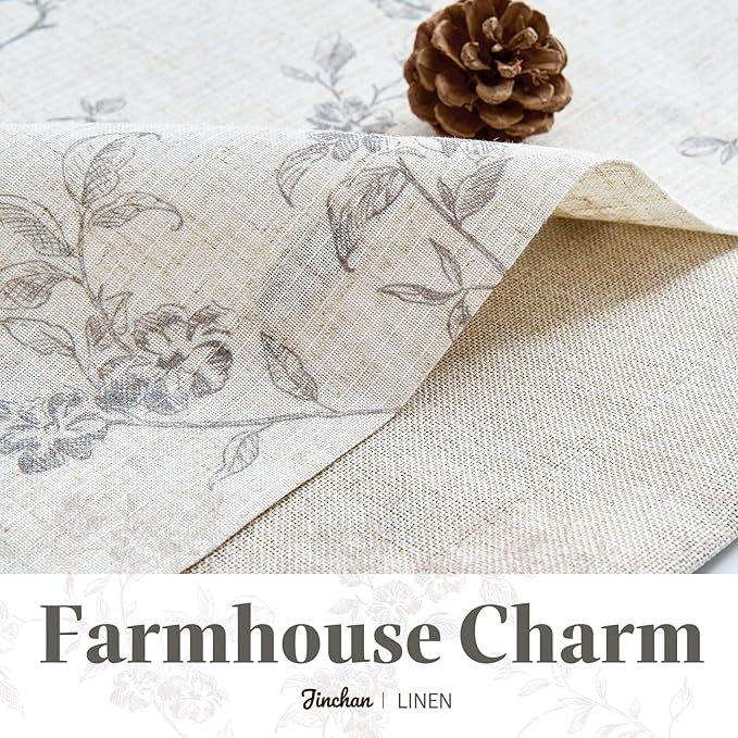 jinchan Linen Kitchen Valance for Windows 16 Inch Gray Floral Double Layer Valance Living Room Laundry Room Darkening Rustic Cottagecore Farmhouse Flower Window Treatment 1 Panel Grey on Linen